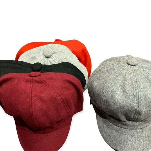 Burgundy Red Curved Visor Brim Cabbie Newsboy Hat - Picture 4 of 4